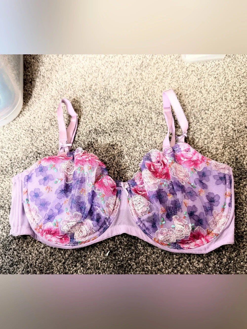Victoria’s Secret Floral Embroidered Demi Bra 36DD Lavender Pink Mesh - Picture 2 of 6